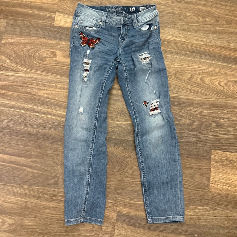 Miss Me Blue Jeans with Butterfly Patch Ankle Skinny Size 12
